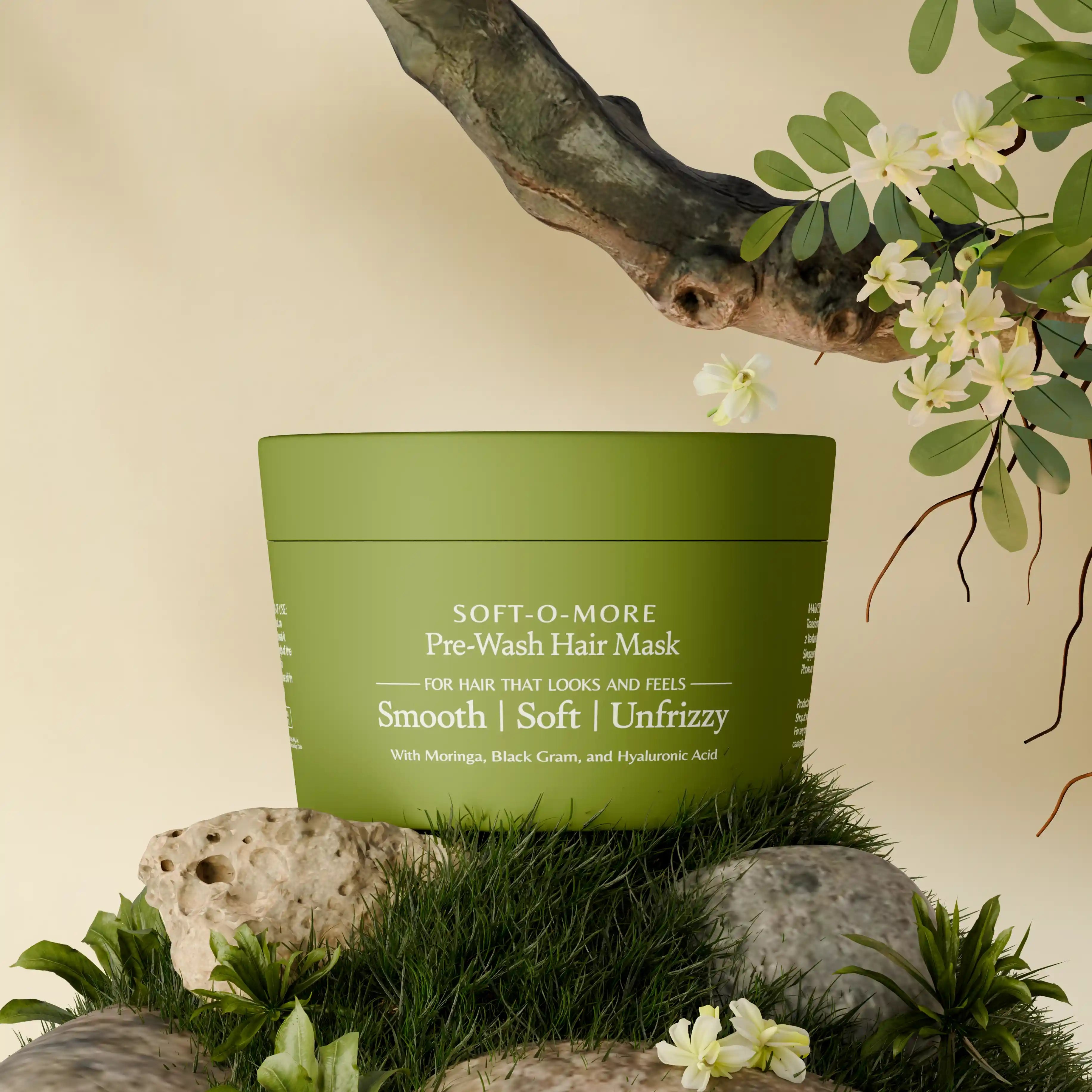 Soft-O-More Pre-Wash Hair Mask – Smooths, Softens, and Unfrizzes the look of Dry, Dull, Aging Hair – Revolutionary Formula with Moringa and Black Gram – Best Pre-Shampoo Hair Mask For Mature Hair
