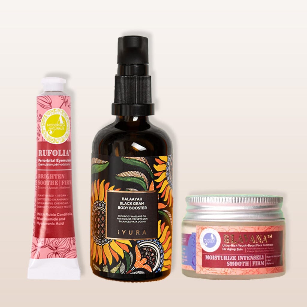 Blissful Bestsellers Bundle - With a skin-firming body oil, around-the-eye skin firming cream and an age-defying face moisturizer