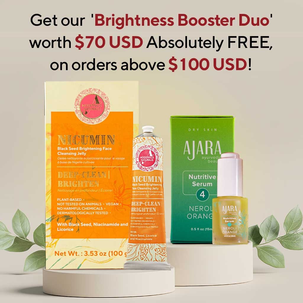 FREE SEASON OF AYURVEDA GIFT: Brightness Booster Duo - Full-Sizes of Nicumin Black Seed Brightening Face Cleansing Jelly & Neroli Orange Nutritive Serum worth $70 USD!